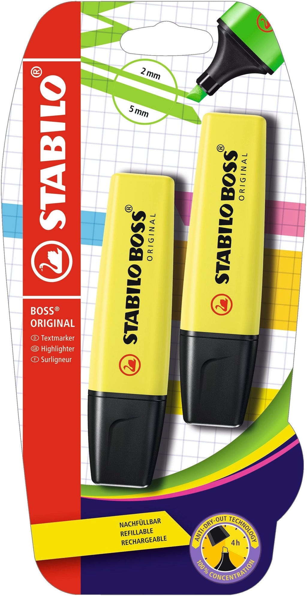 Stabilo Boss Highlighter Cardb-Pack Of 2  Blister - Yellow