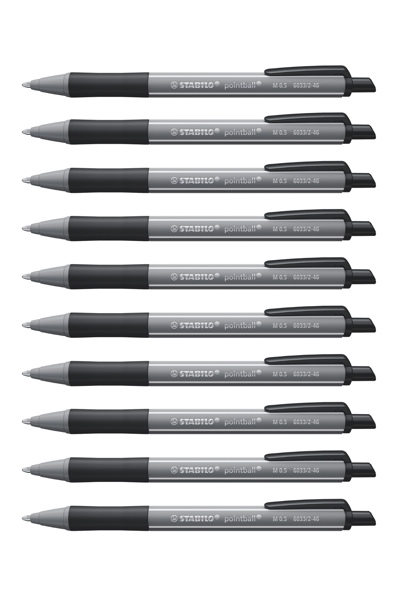 Stabilo Pointball Colorful - Dark Grey Ballpoint Pen - Pack Of 10