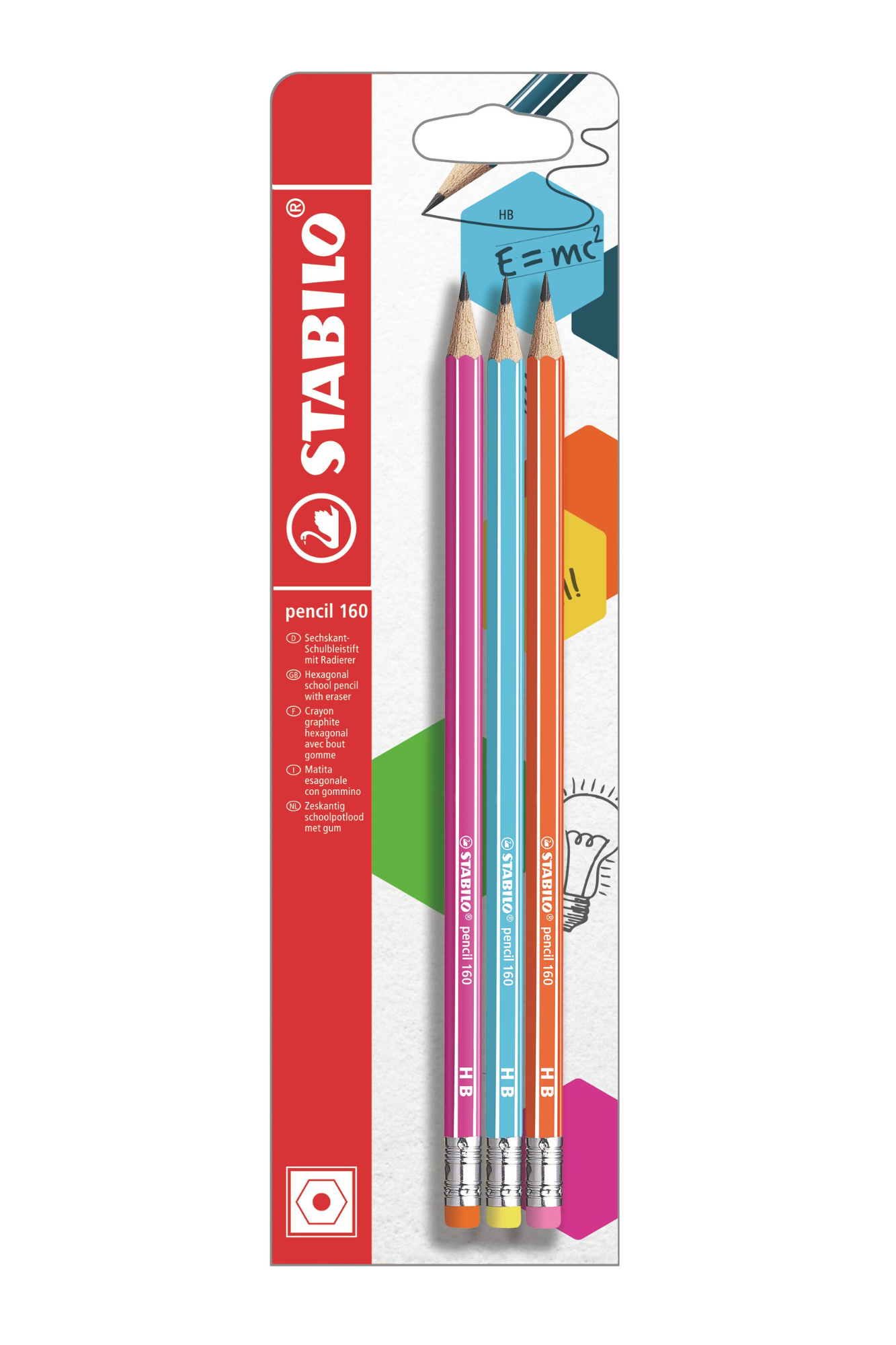 Stabilo Pencil 160-Hb Pack Of 3  Blister (Pink, Blue, Orange)