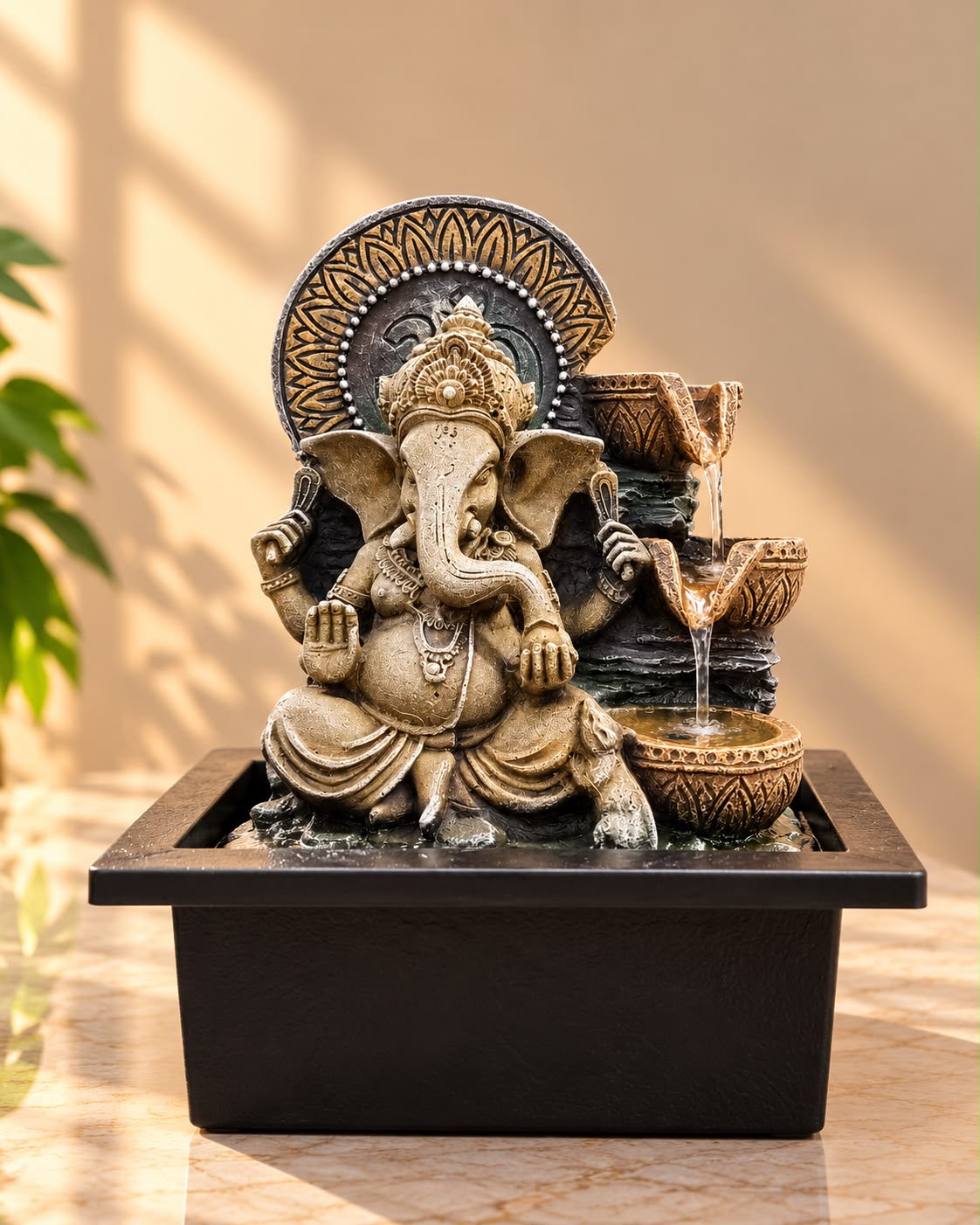 Ganesha Tabletop Water Fountain – 3-Tier Cascading Design