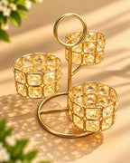 Gold 3-Tier Crystal Tealight Holder Stand with Handle