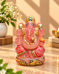 Rose Quartz Ganesh Idol – Hand-Painted Small Murti
