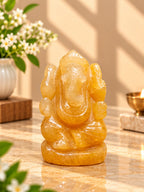 Yellow Stone Ganesh Idol – Hand-Carved Natural Stone (2.5 Inch)
