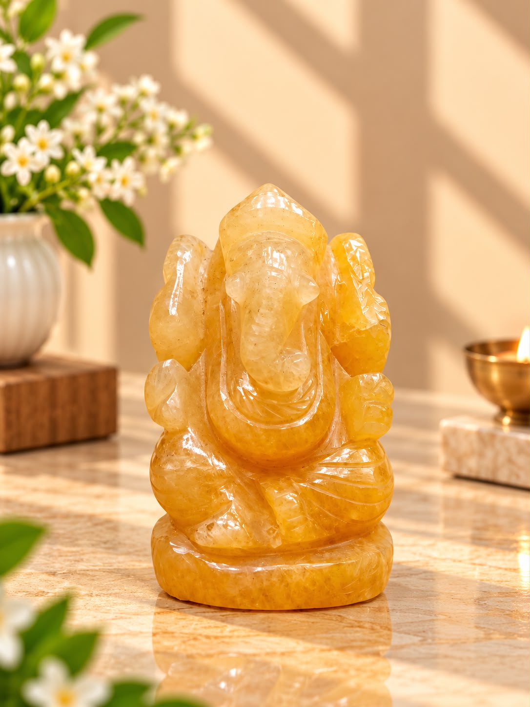 Yellow Stone Ganesh Idol – Hand-Carved Natural Stone (2.5 Inch)