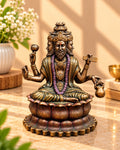 Lord Brahma Idol on Lotus – Antique Bronze Finish (5 Inch)