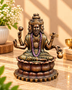 Lord Brahma Idol on Lotus – Antique Bronze Finish (5 Inch)