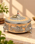 Silver Peacock Round Box with Lid – Royal Dry Fruit Box