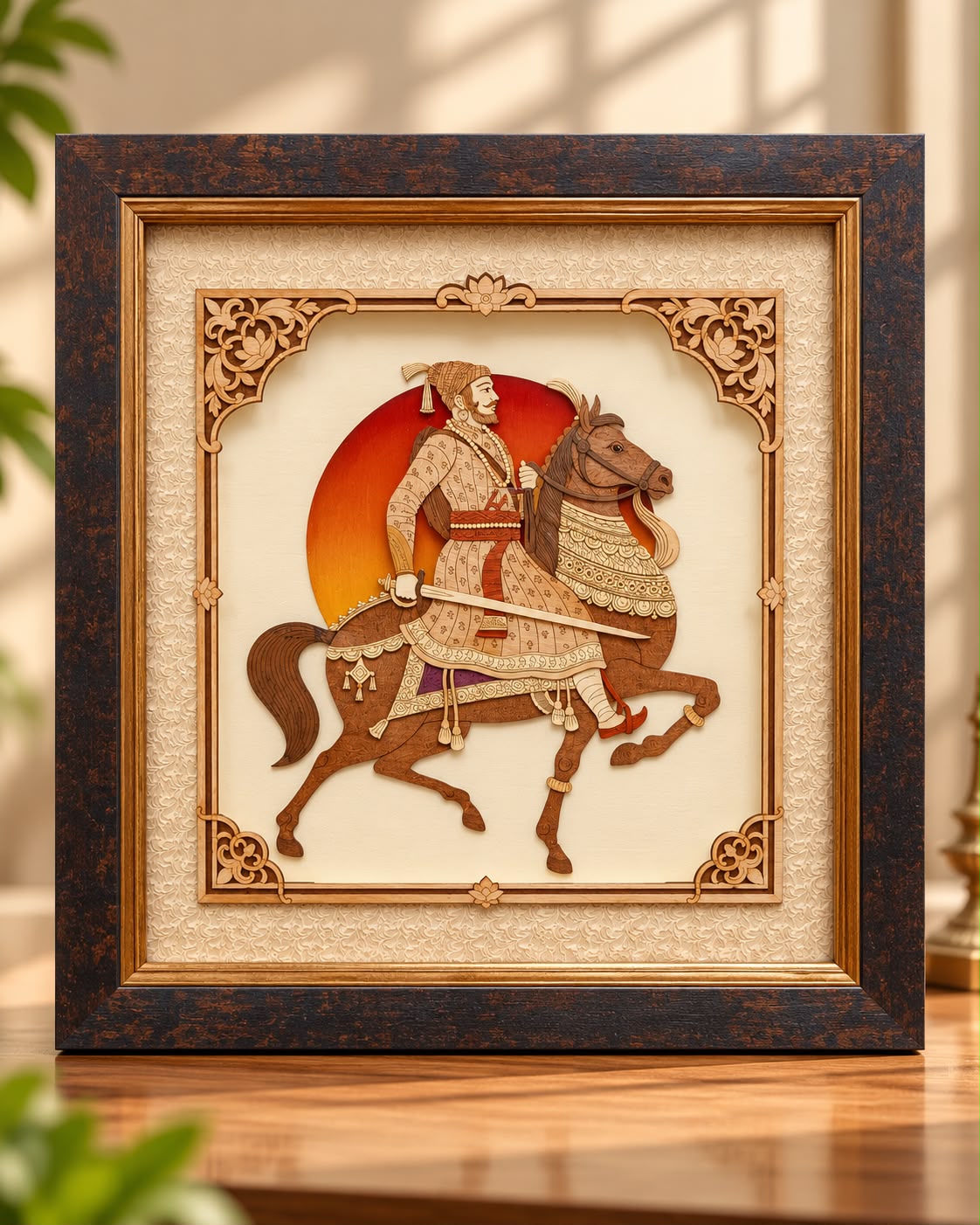 Chhatrapati Shivaji Maharaj 3D Wooden Wall Art Frame (17x17 Inch)