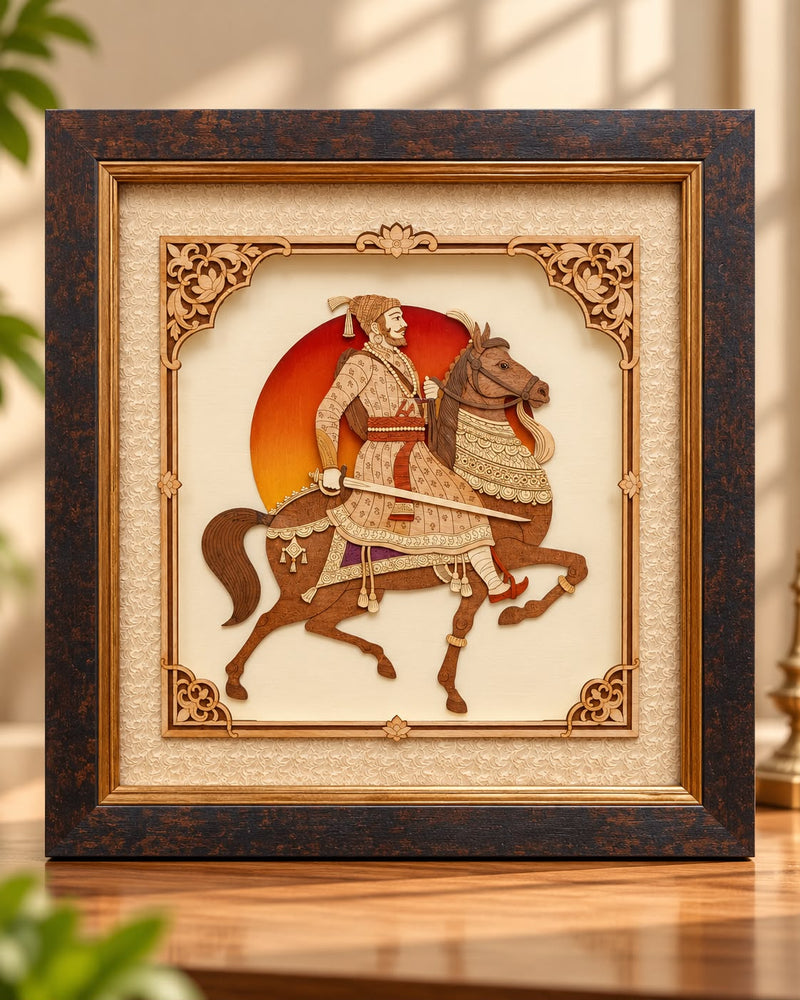 Chhatrapati Shivaji Maharaj 3D Wooden Wall Art Frame (17x17 Inch)