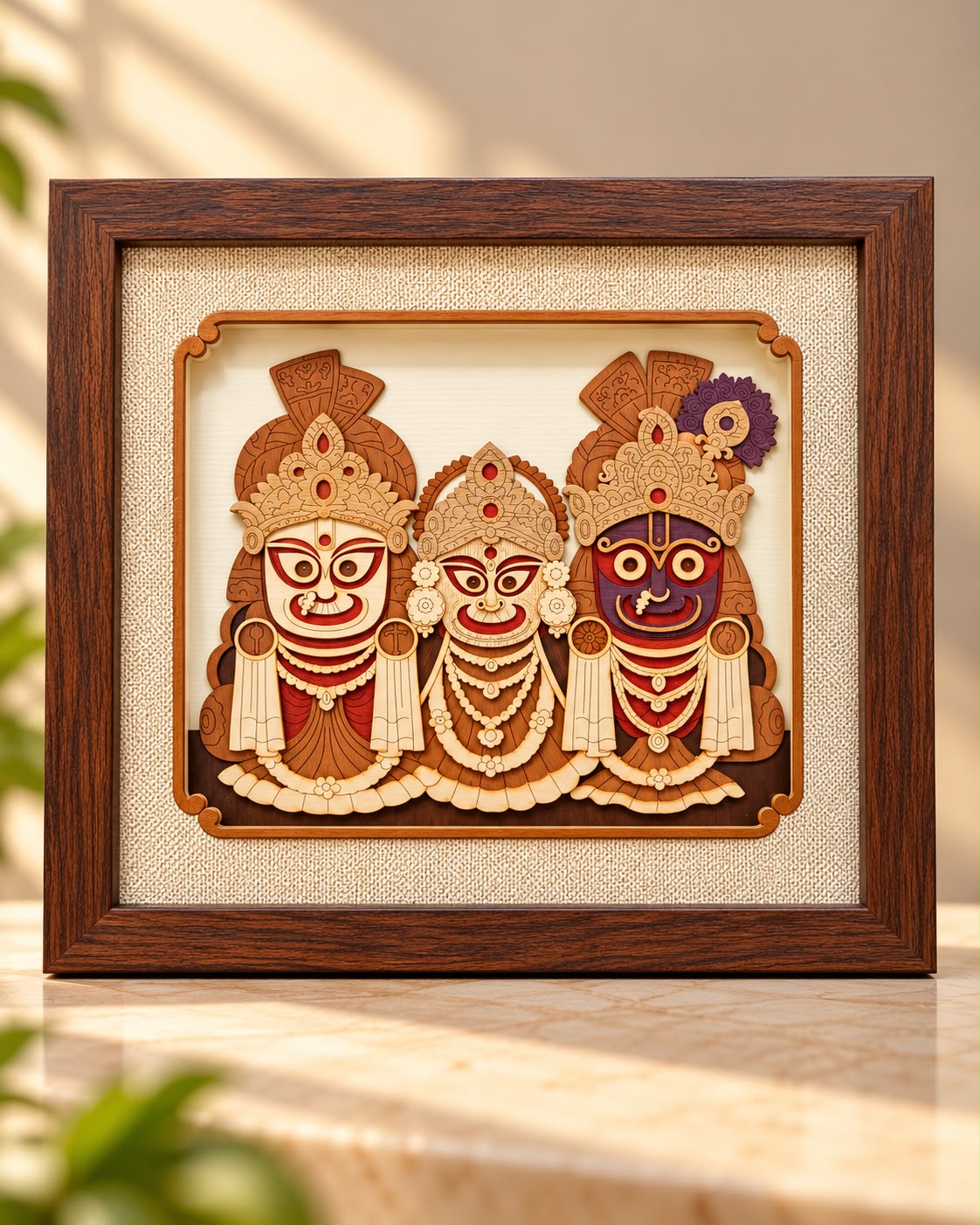 Jagannath Balabhadra Subhadra 3D Wooden Wall Art Frame (10x10)