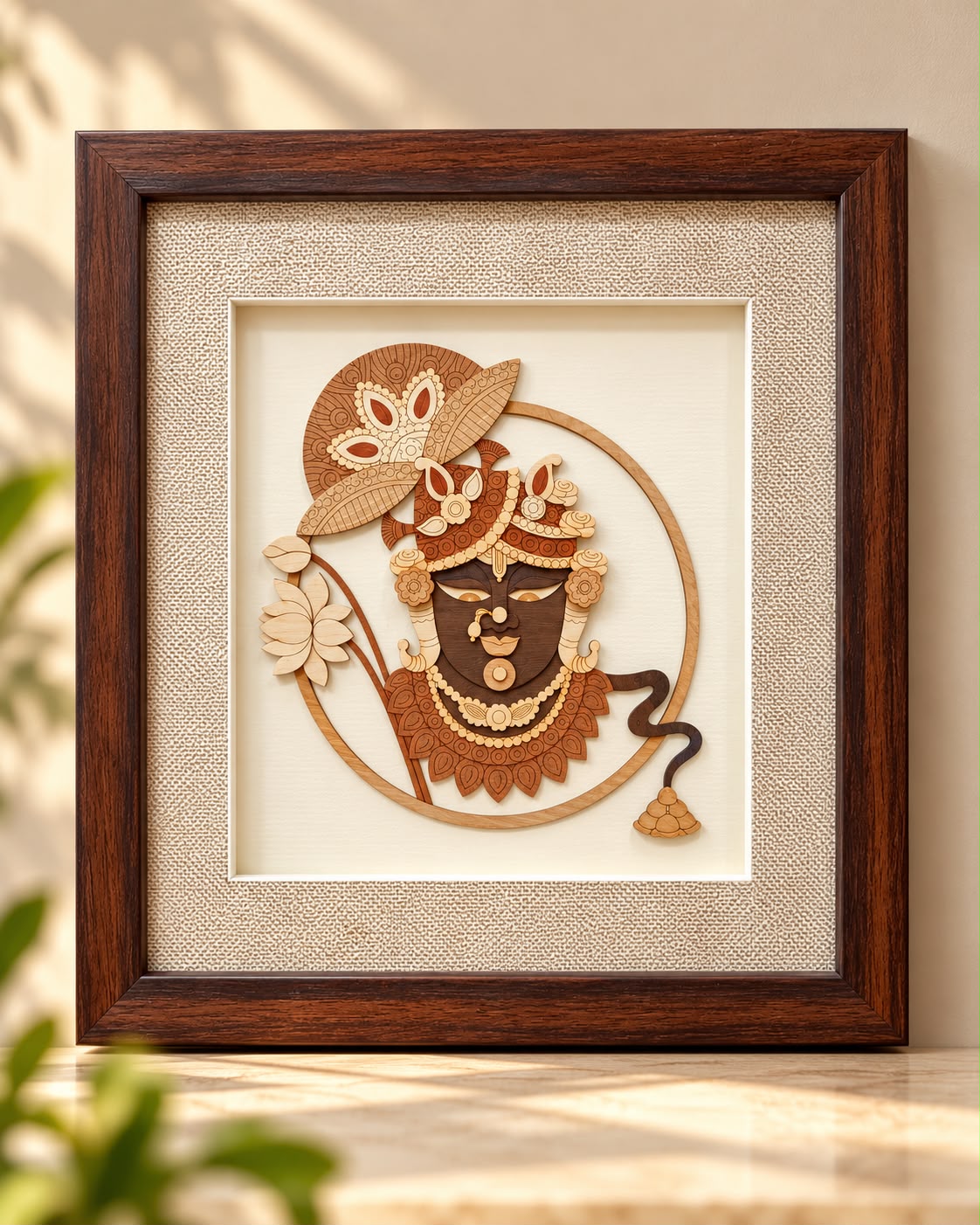 Shrinathji 3D Wooden Wall Art Frame (10x10 Inch)