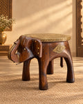 Wooden Elephant Stool with Brass Work – Walnut Finish 8 Inch