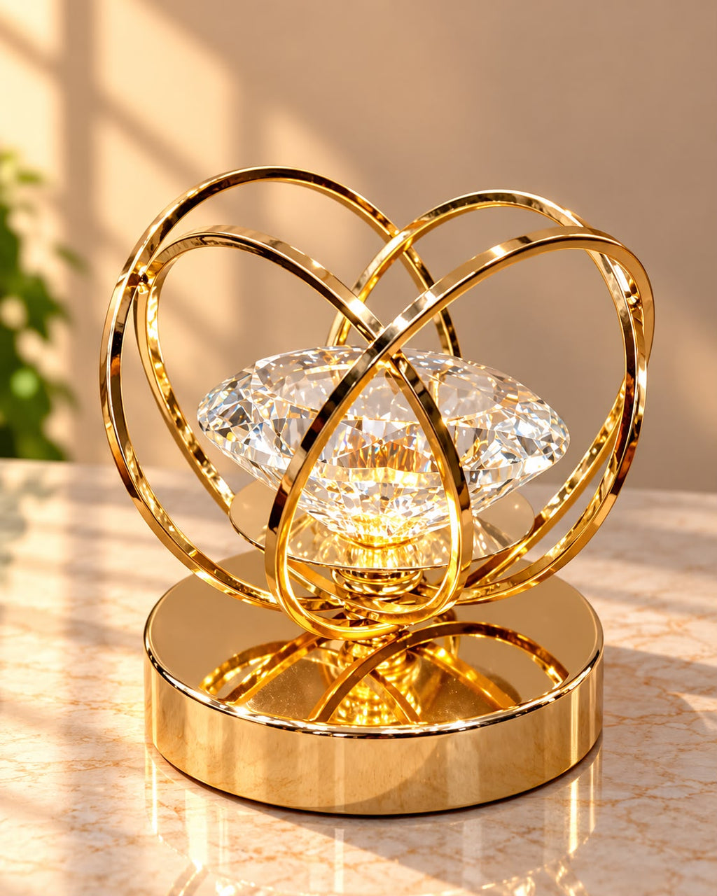 Gold Heart Ring Candle Holder with Crystal Diamond