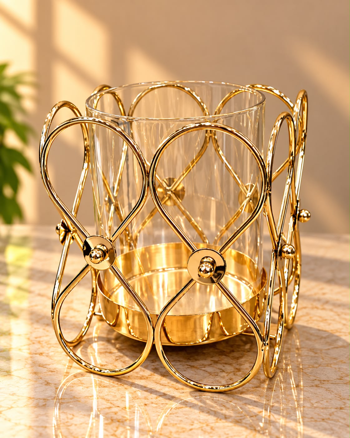 Gold Petal Loop Hurricane Candle Holder with Glass