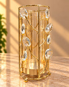 Tall Gold Crystal Vine Candle Holder with Glass Hurricane