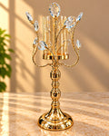 Gold Crystal Branch Pillar Candle Stand with Glass Hurricane