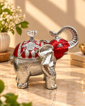 Silver & Red Elephant Bowl with Lid – Crystal Knob Decor
