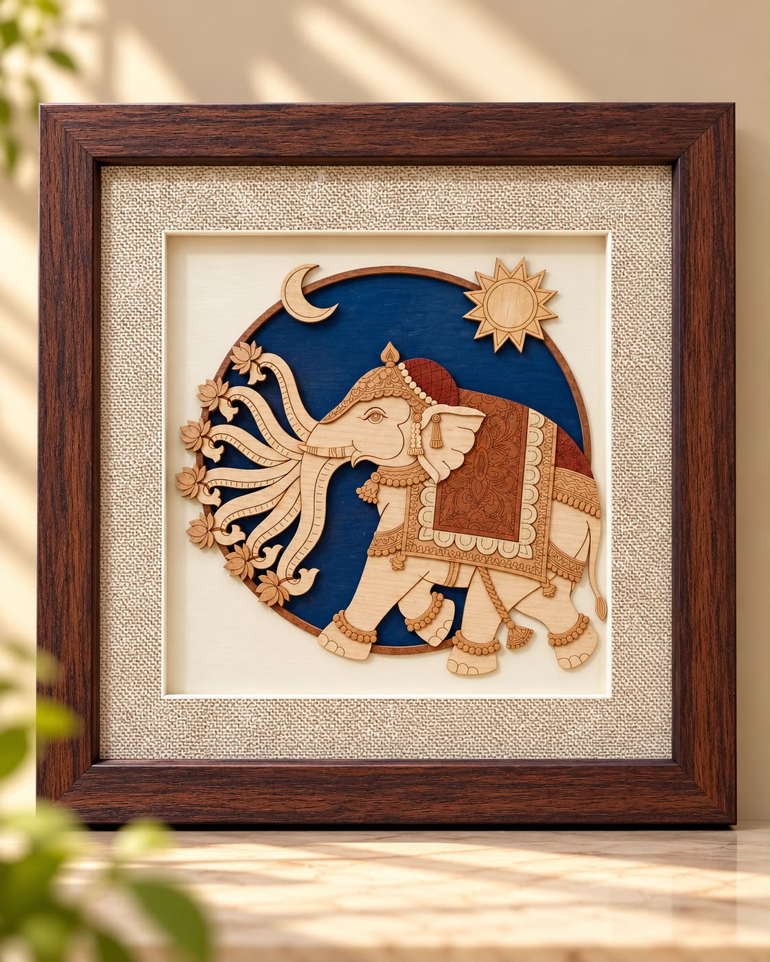 Airavata Elephant 3D Wooden Wall Art Frame