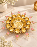 Gold Starburst Urli with 12 Tealight Holders – 14.5 Inch