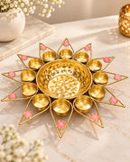Gold Starburst Urli with 12 Tealight Holders – 14.5 Inch