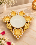 Gold Pearl Diya Urli with 5 Diyas & Peacocks – 13 Inch