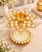 2-Tier Gold Pearl Lotus Tealight Urli – Diya & Urli Stand