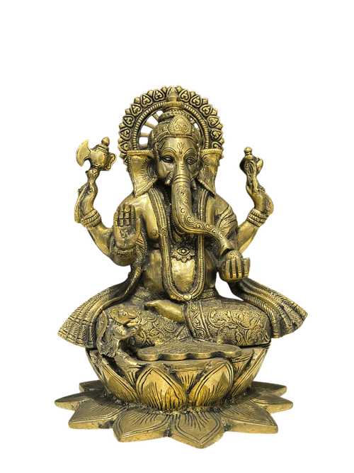 Antique Brass Finish Lord Ganesha Idol – Timeless Divine Elegance - Satyam Collection