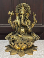 Antique Brass Finish Lord Ganesha Idol – Timeless Divine Elegance - Satyam Collection
