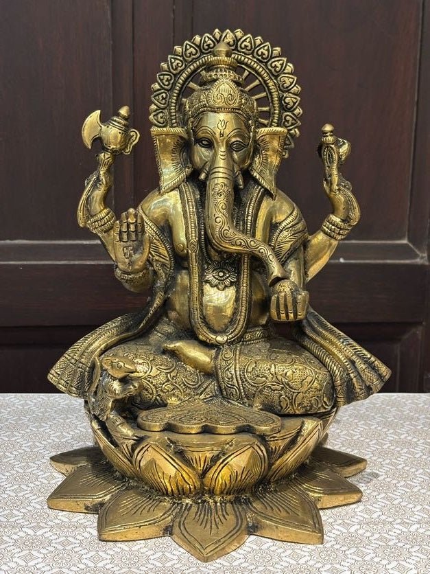 Antique Brass Finish Lord Ganesha Idol – Timeless Divine Elegance - Satyam Collection