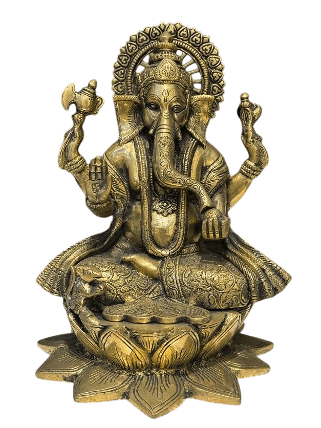 Antique Brass Finish Lord Ganesha Idol – Timeless Divine Elegance - Satyam Collection