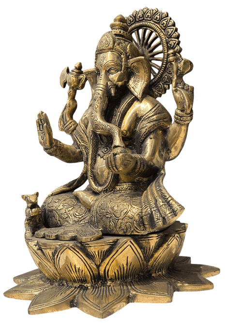 Antique Brass Finish Lord Ganesha Idol – Timeless Divine Elegance - Satyam Collection
