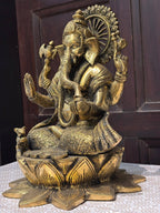 Antique Brass Finish Lord Ganesha Idol – Timeless Divine Elegance - Satyam Collection