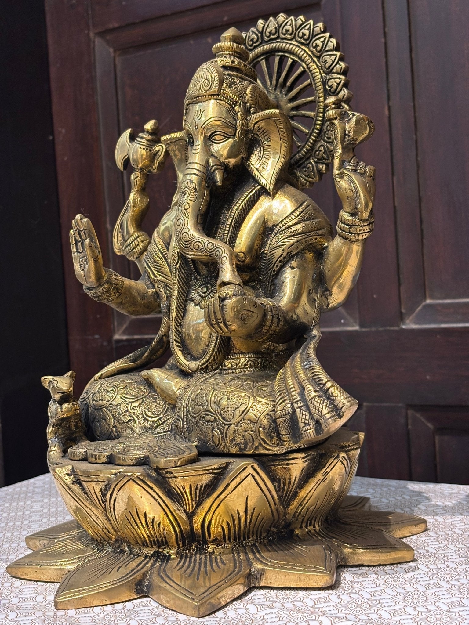 Antique Brass Finish Lord Ganesha Idol – Timeless Divine Elegance - Satyam Collection