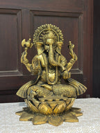 Antique Brass Finish Lord Ganesha Idol – Timeless Divine Elegance - Satyam Collection