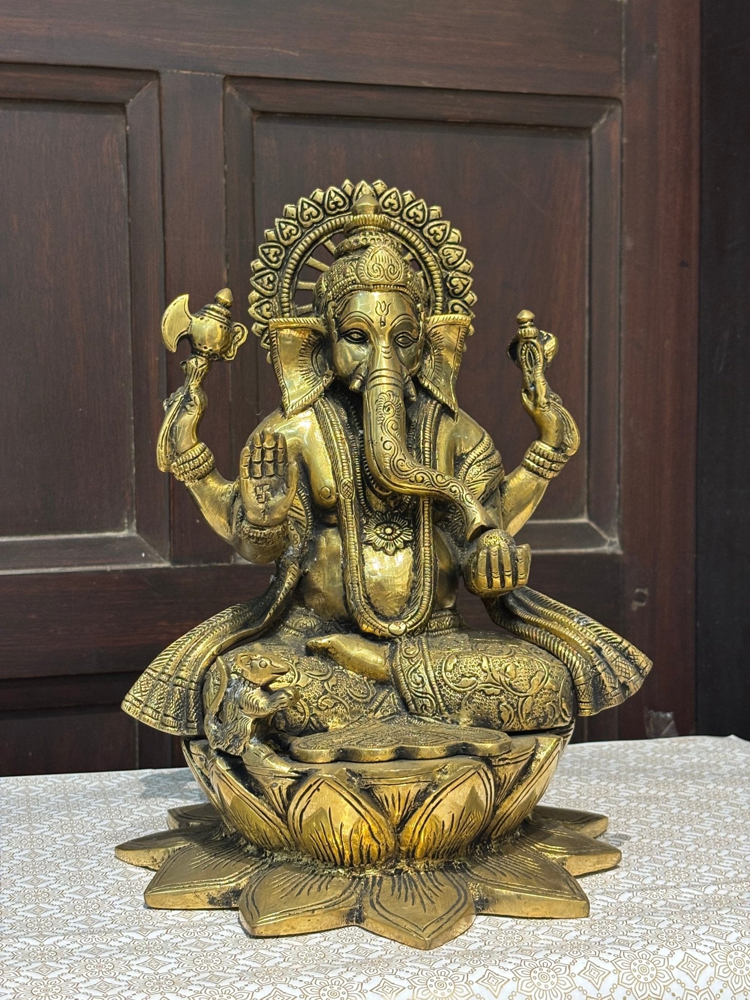 Antique Brass Finish Lord Ganesha Idol – Timeless Divine Elegance - Satyam Collection