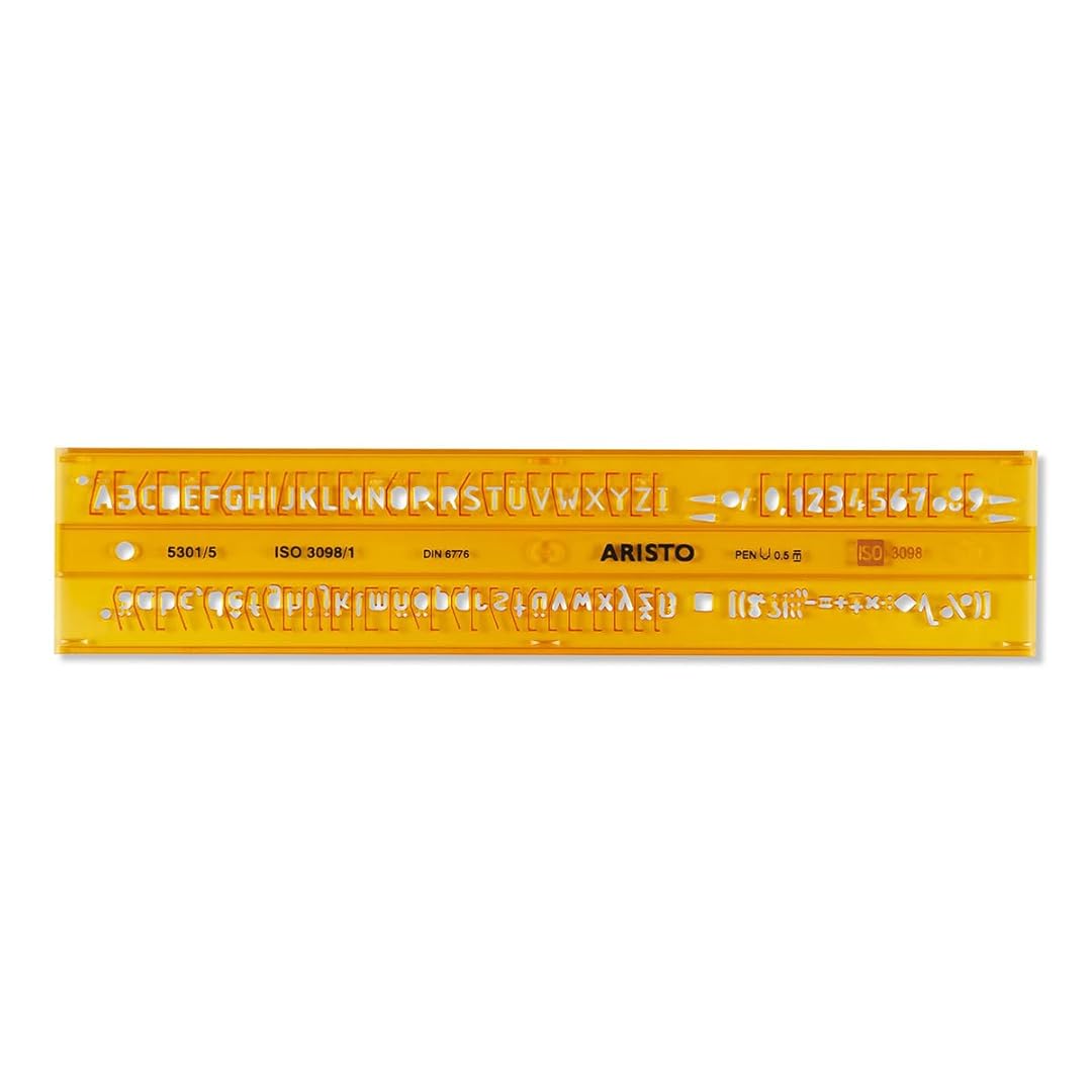 Aristo | Lettering Stencil | 5mm H-Profil | Orange Transparent Plastic
