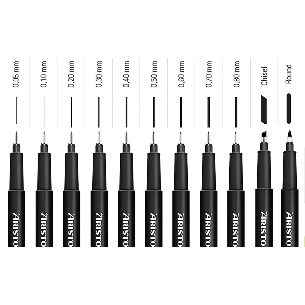 Aristo | Pigment Liner | 0.05, 0.1, 0.2, 0.3, 0.4, 0.5mm | Set of 6 Pens