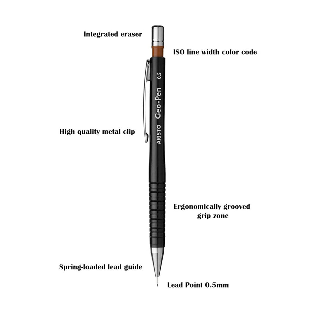 Aristo MG1 Technical Drawing Pen Set (0.1mm, 0.2mm, 0.3mm) with 0.5mm Geo-Pen