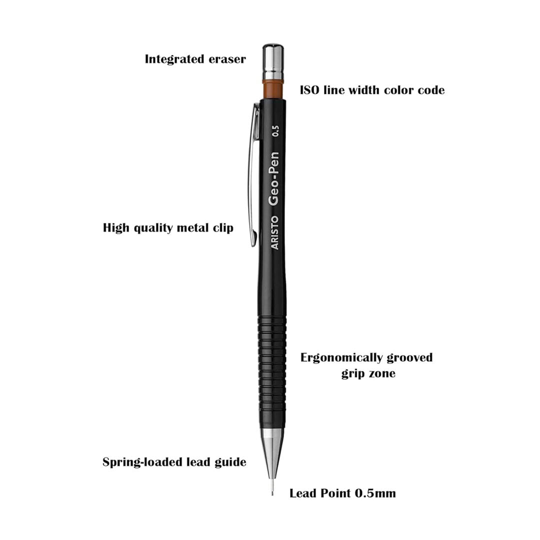 Aristo MG1 Technical Drawing Pen Set (0.1mm, 0.2mm, 0.3mm) with 0.5mm Geo-Pen