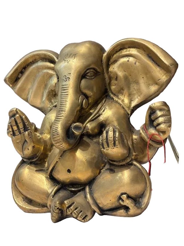 Brass Lord Ganesha Idol – Traditional Golden Blessings - Satyam Collection