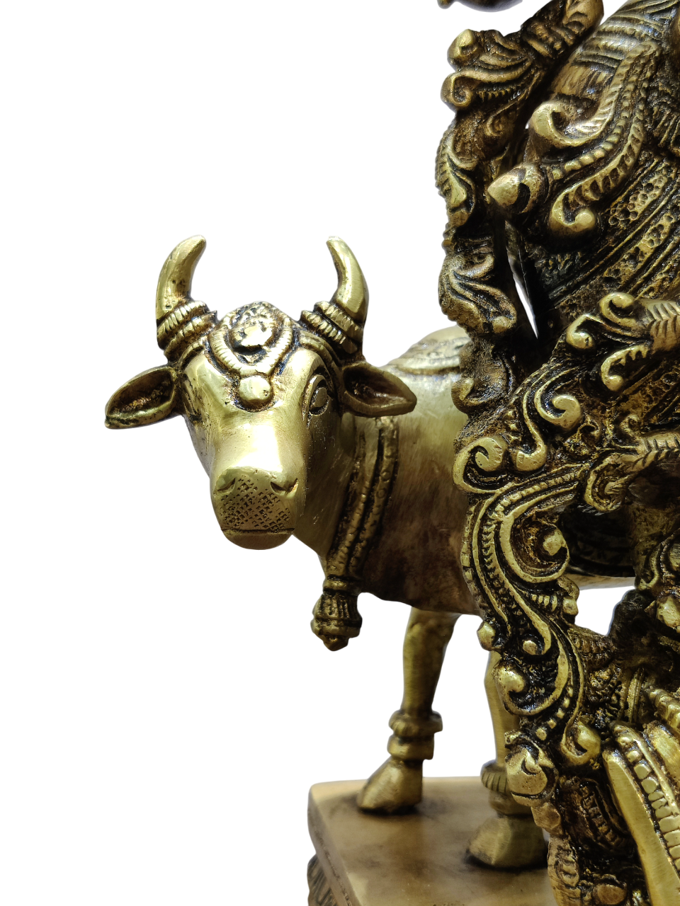 Divine Lord Krishna Playing Flute with Cow – Premium Decorative Brass Murti