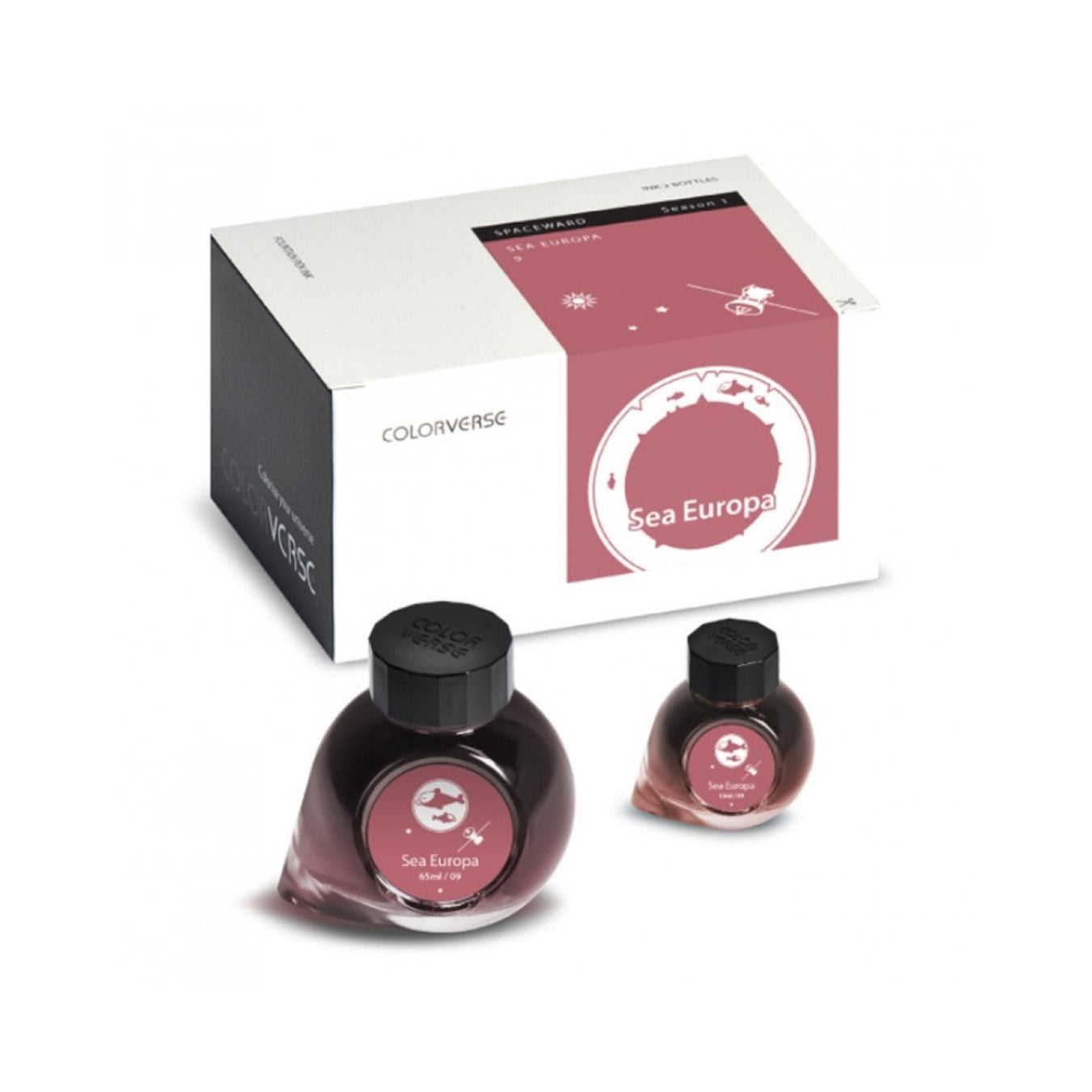 Colorverse Fountain Pen Ink | Spaceward Series | Sea Europa | Red | 65ml & 15ml | 2 Bottle Set