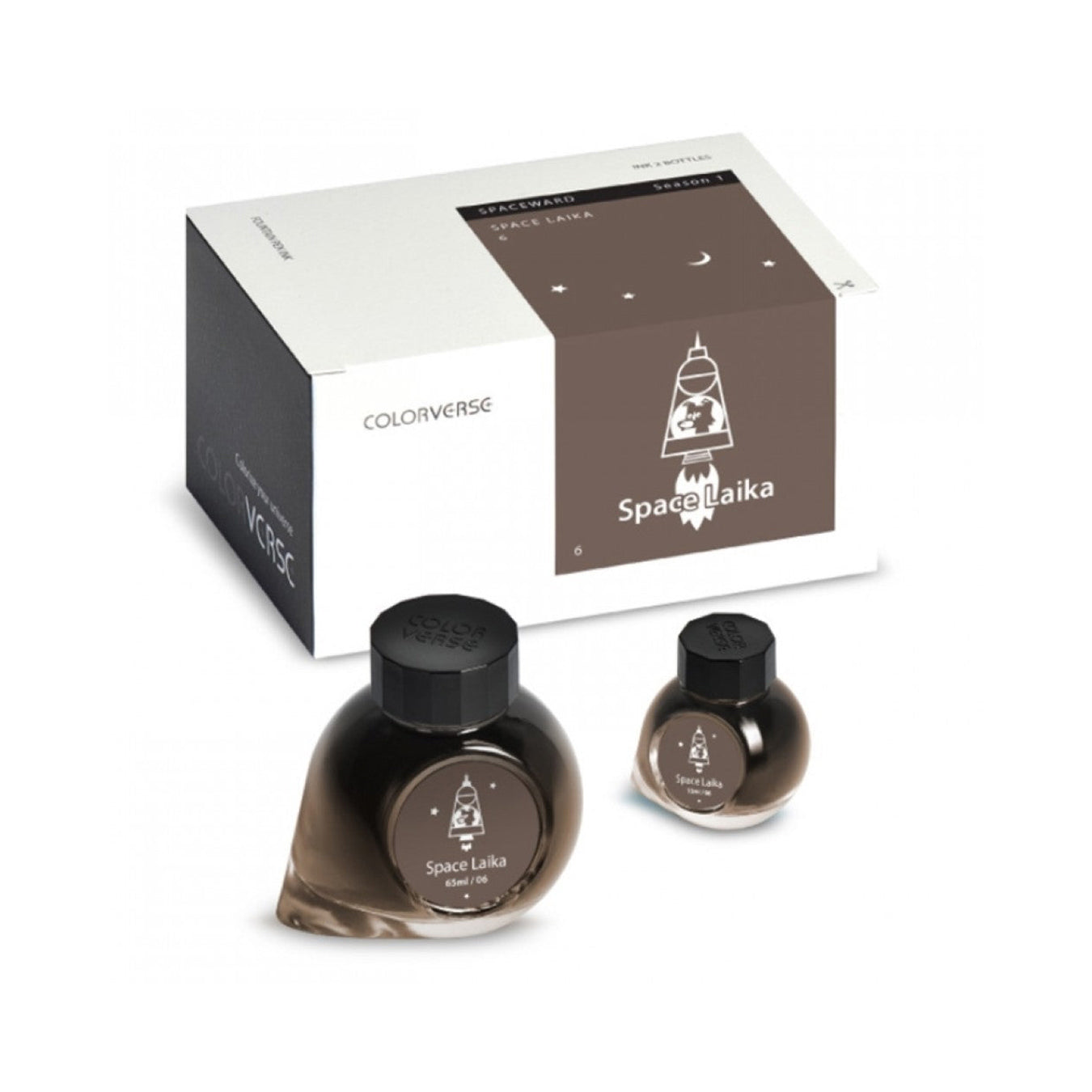 Colorverse Fountain Pen Ink | Spaceward Series | Space Laika | Dark Brown | 65ml & 15ml | 2 Bottle Set