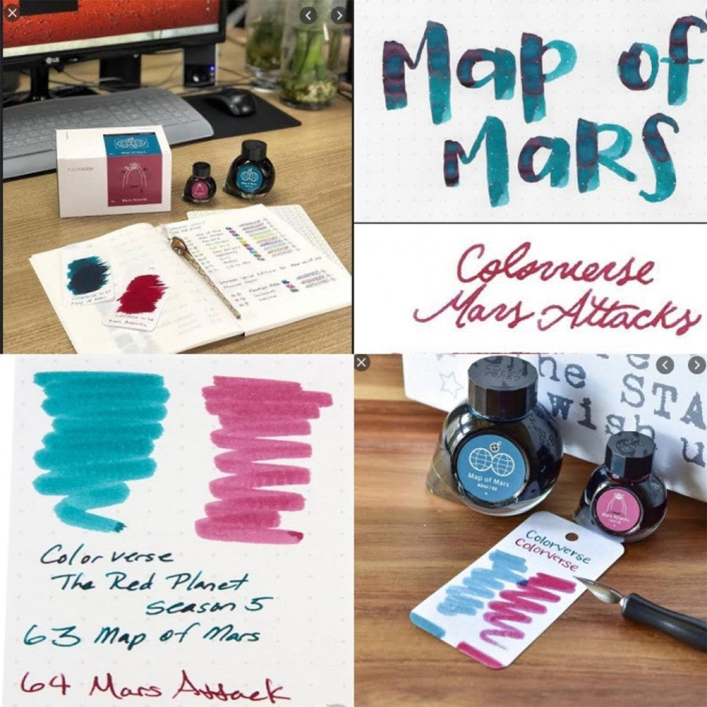 Colorverse  Fountain Pen Ink | The Red Planet | Map Of Mars | Turquoise & Pink | 65ml & 15ml | 2 Bottle Set