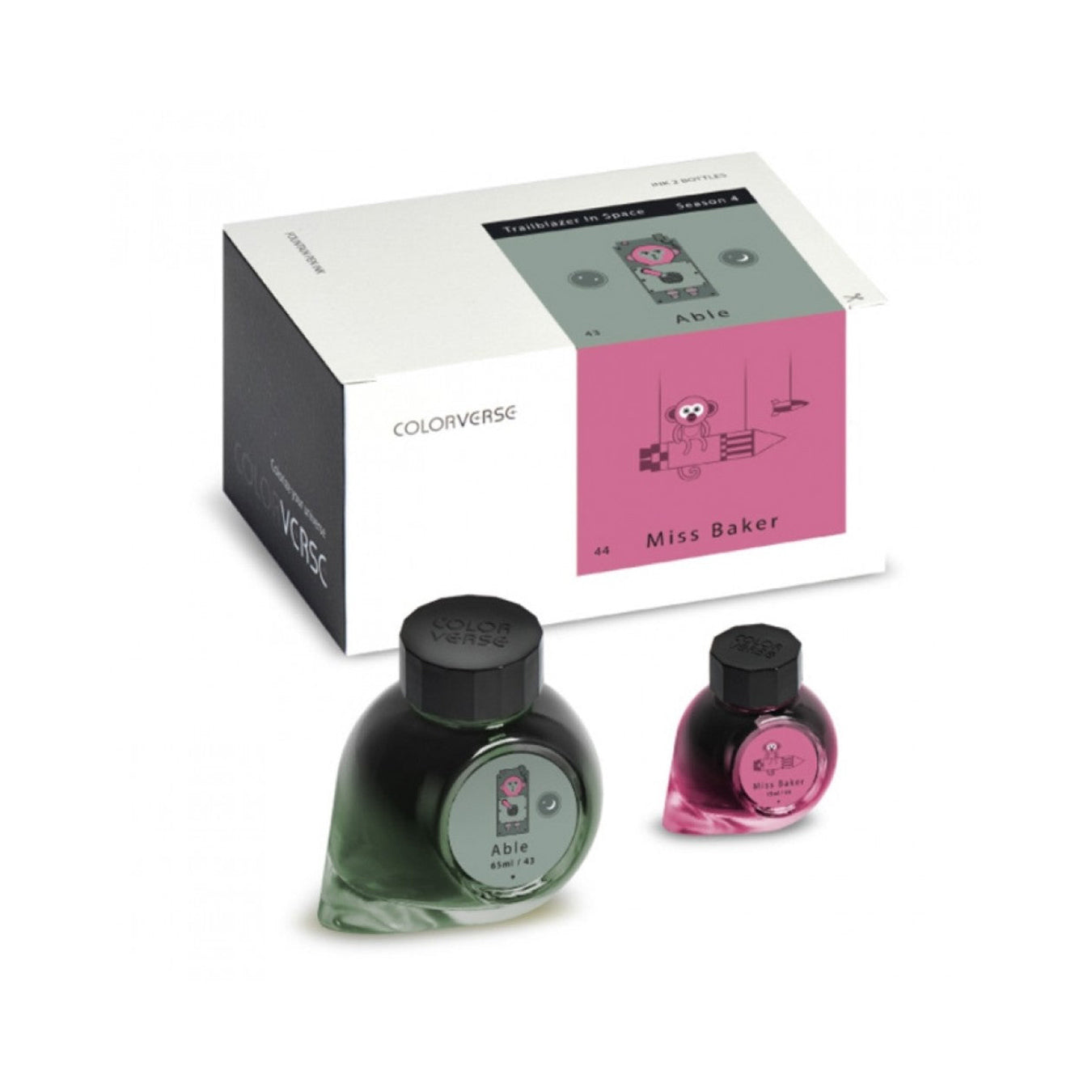 Colorverse  Fountain Pen Ink | Trailblazer In Space | Able Green & Miss Baker Pink | 65ml & 15ml | 2 Bottle Set