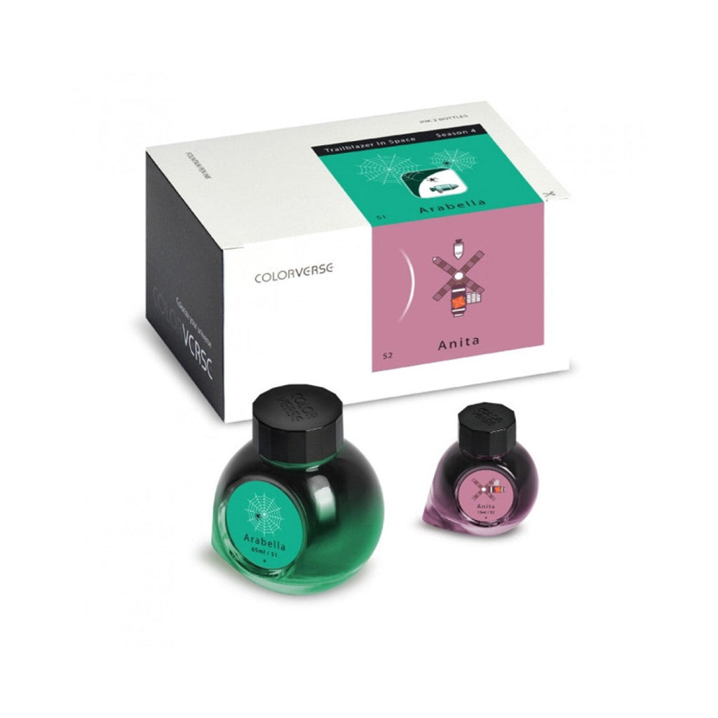 Colorverse  Fountain Pen Ink | Trailblazer In Space | Arabella Green & Anita Pink | 65ml & 15ml | 2 Bottle Set