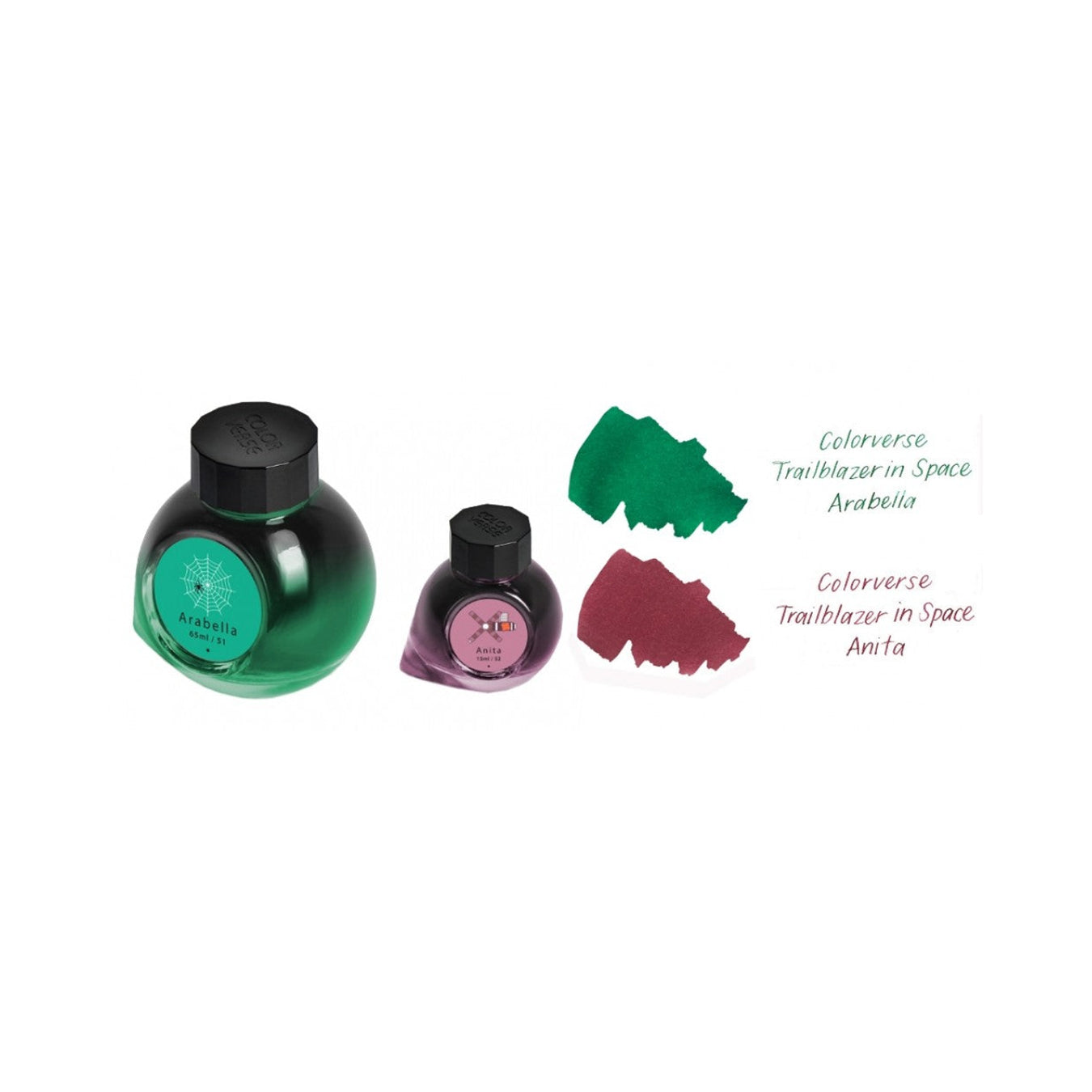 Colorverse  Fountain Pen Ink | Trailblazer In Space | Arabella Green & Anita Pink | 65ml & 15ml | 2 Bottle Set