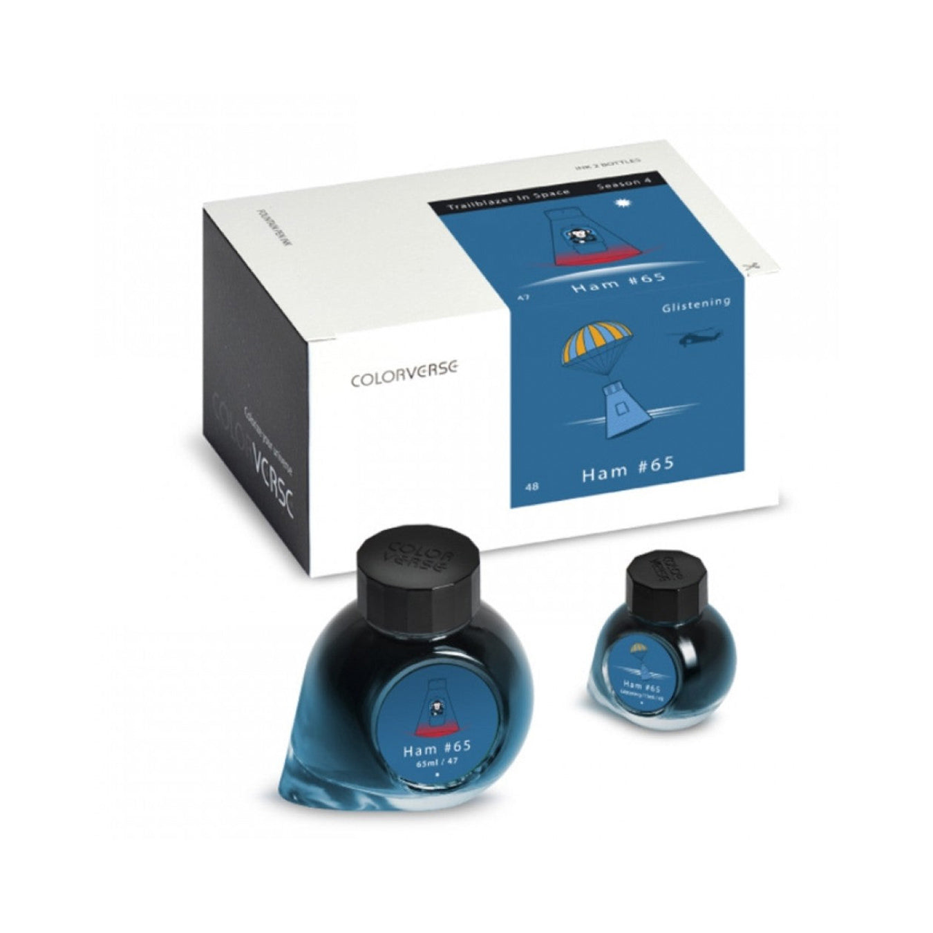 Colorverse Ink | Trailblazer In Space | Fountain Pen Ink | HAM 65 | Dark Blue | 65ml & 15ml | 2 Bottle Set