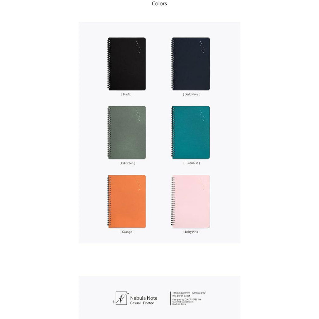 Colorverse | Nebula | Casual Series | Spiral Bound Notebook | Dotted | Dark Navy