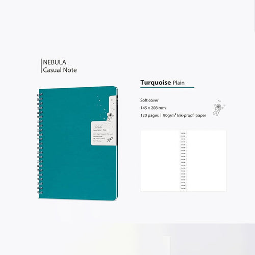 Colorverse | Nebula | Casual Series | Spiral Bound Notebook | Plain | Turquoise
